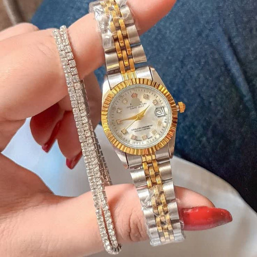 ساعت مچی زنانه رولکس مدل دیت جاست بند دورنگ