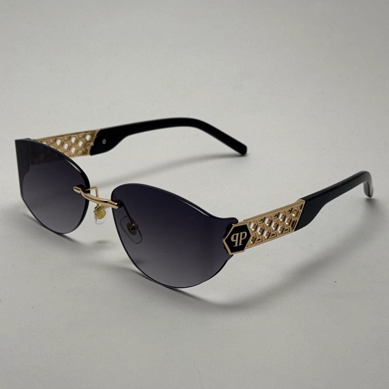 عینک آفتابی فیلیپ پلین Philip Plein مدل Luxury Shield فریم لس مشکی طلایی - لنز UV400