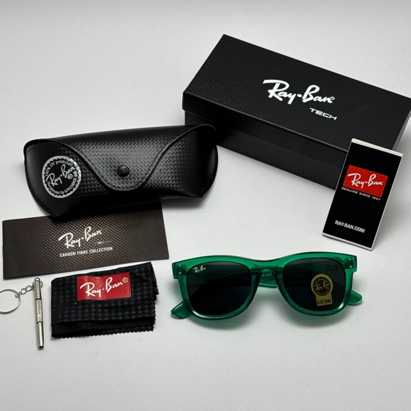 عینک آفتابی ریبن ویفرر شیشه سنگ سبز به همراه پک کامل ریبن Rayban WAYFARER RB  0502S