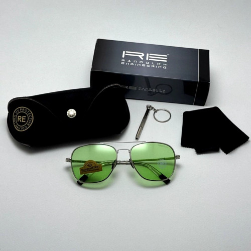 عینک آفتابی و شب خلبانی رندولف شیشه سنگ سبز فریم نقره ای فول پک اصلی RANDOLPH AVIATOR RE 58 24K GOLD