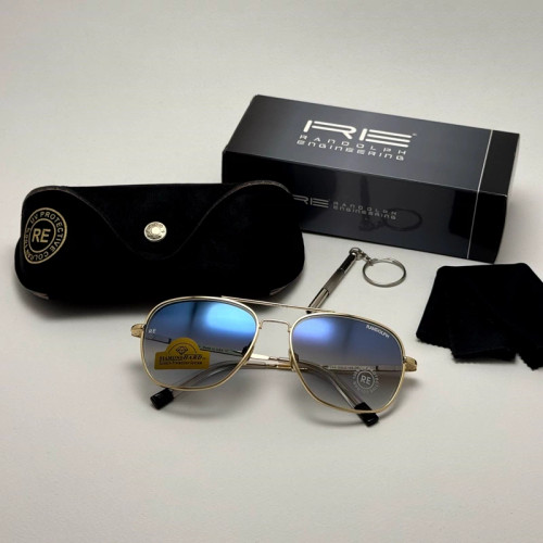 عینک آفتابی خلبانی رندولف شیشه سنگ آنتی رفلکس آبی هایلایت فریم طلایی فول پک اصلی RANDOLPH AVIATOR RE 58 24K GOLD