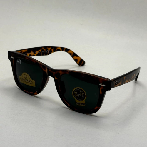 عینک آفتابی ریبن ویفرری پلنگی عدسی مشکی REYBAN WAYFARER سایز 50 با پک کامل