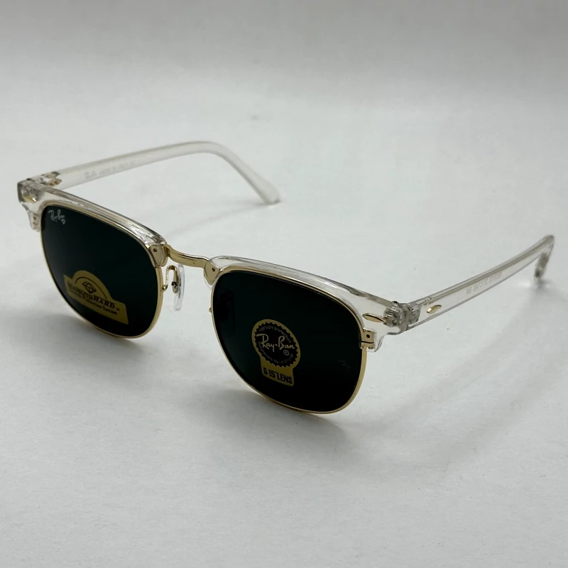 عینک آفتابی کلاب مستر ریبن rayban  شیشه سنگ مشکی فریم شفاف به همراه پک کامل RB 3016