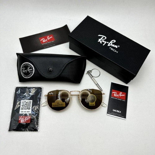 عینک آفتابی ریبن rayban شیشه سنگ قهوه ای طلایی کد rb 3958 - فول پک