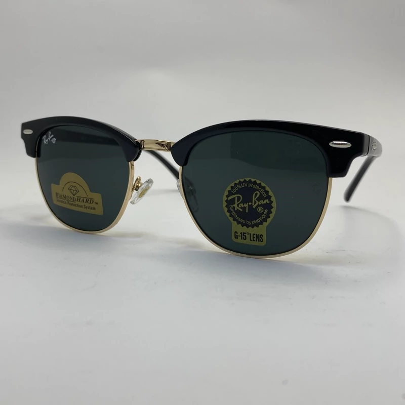 عینک ریبن rayban کلاب مستر شیشه سنگ مشکی طلایی RB 3016 با پک کامل اورجینال ریبن (جعبه،کیف،دستمال نانو،شناسنامه،کاتالوگ)