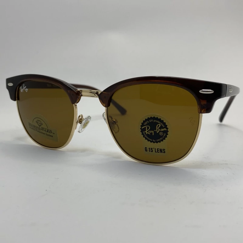عینک ریبن rayban کلاب مستر شیشه سنگ قهوه ای طلایی با پک کامل ریبن RB 3016