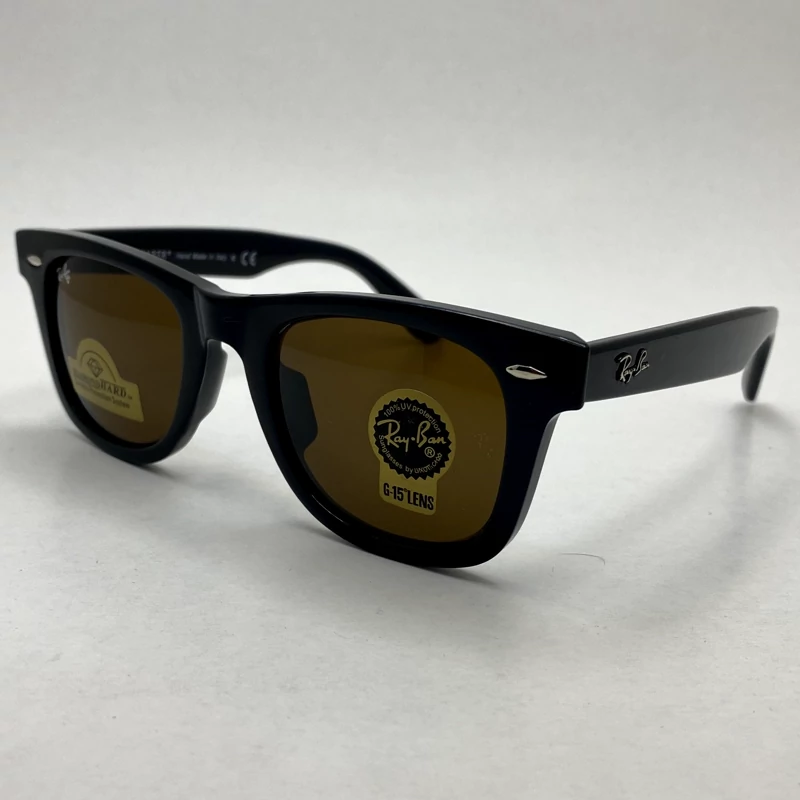 عینک آفتابی ویفرر ریبن rayban WAYFARER شیشه سنگ قهوه ای فریم براق سایز 50 به همراه پک کامل اورجینال RB2140